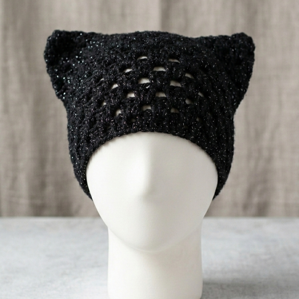 Sparkle ✨️ Black Handmade Cat Ear Beanie